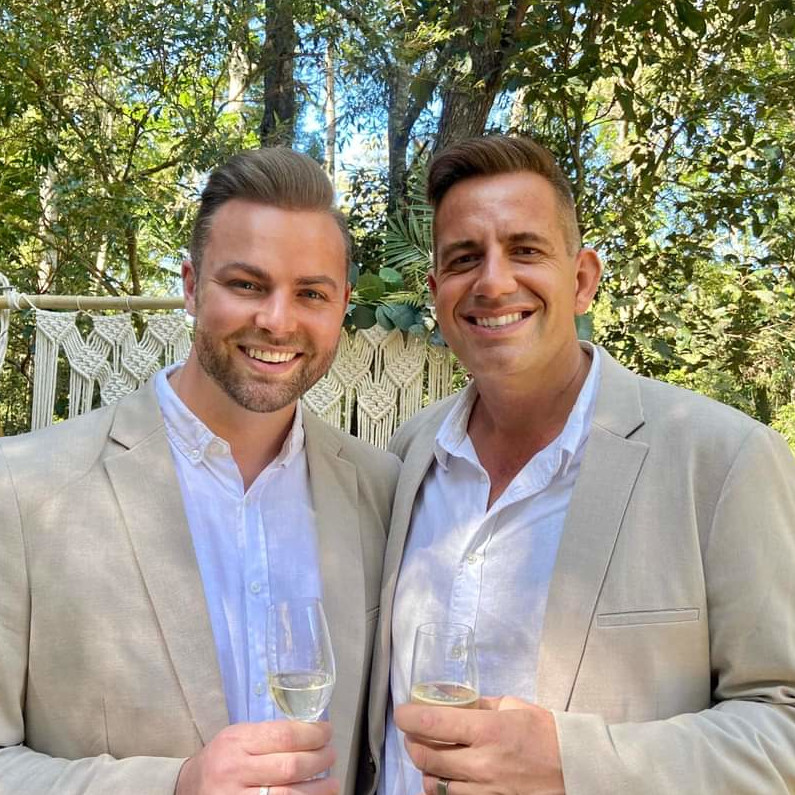 A happy couple celebrating their wedding ceremony
